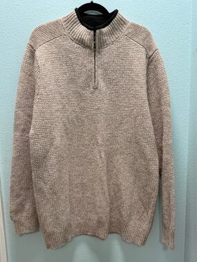 Pendleton Men's Zip-Up Knit Sweater in Light Taupe with Black Trim Size XL